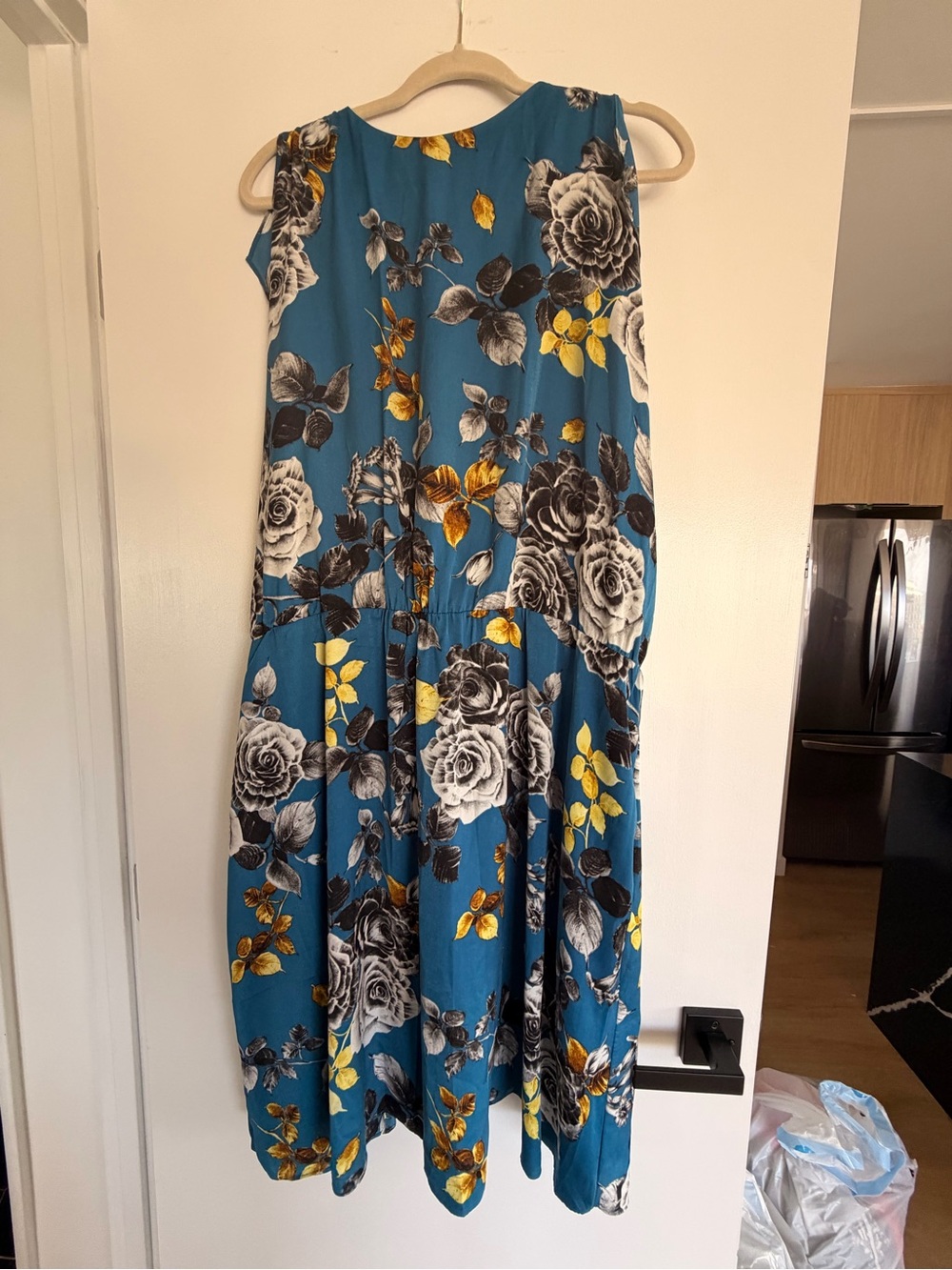 RACHEL Rachel Roy Teal Floral Midi Dress with Gold Accents - Picture 2 of 3